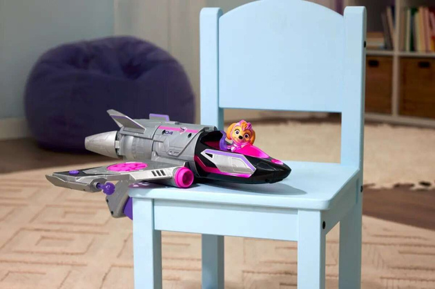 Psi Patrol The Mighty Movie Wielki Film Figurka Skye różowo szary odrzutowiec interaktywny pojazd Deluxe Światło Dźwięk