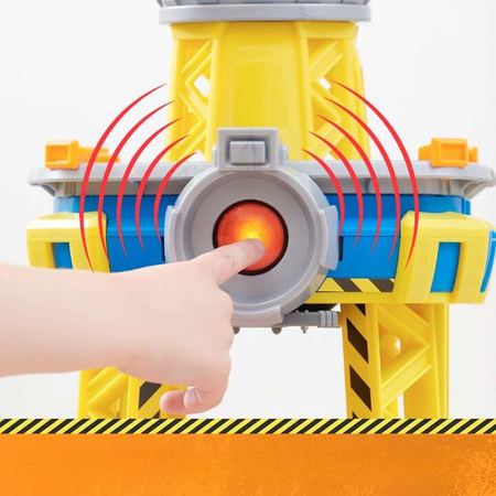 Psi Patrol Rubble i jego Ekipa Rubble&Crew Bark Yard Crane Tower Duży zestaw Dźwig 60cm żółty Buldożer z figurką i piaskiem kinetycznym + akcesoria Dźwięk