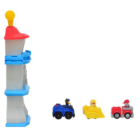 Psi Patrol Zestaw Deluxe wieża 3w1 z torem + 3 pojazdy z pieskami