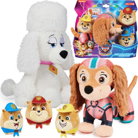ZESTAW NA ALLEGRO Psi Patrol The Mighty Movie Wielki Film Liberty Maskotka Pluszowa Piesek 20 cm GUND + kotki Poms