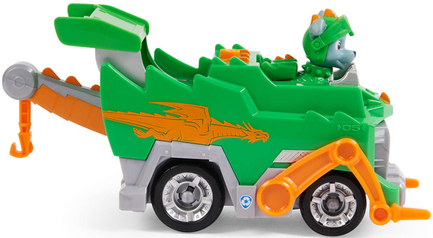 Psi Patrol 2w1 Rocky Rescue Knights Rycerz Dźwig Pojazd Zielona Śmieciarka + figurka