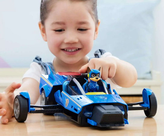 Psi Patrol Pojazd Radiowóz Transformujący Kosmiczny Figurka Chase Deluxe 2w1 Wielki Film + Maskotka Chase 23 Cm