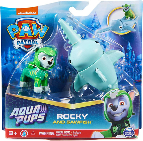 Psi Patrol Aqua Pups Rubble Pojazd podwodny Hammerhead + Rocky i ryba Piła Sawfish figurki