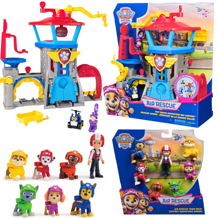 Psi Patrol Air Rescue Zestaw Pup Squad Lotnisko Wieża Lotnicza Airport 30cm + Zestaw figurek Psi Patrol Air Rescue 7 elementów