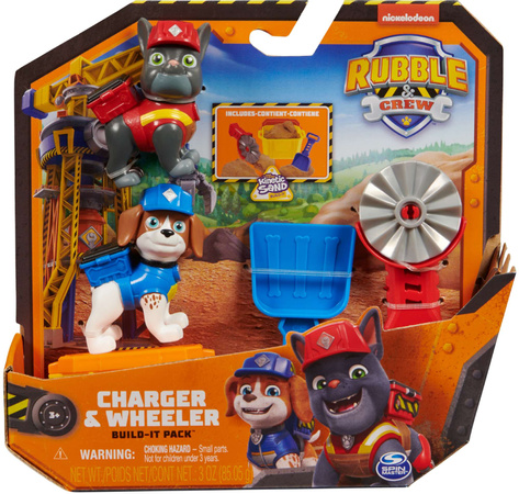 Psi Patrol Zestaw do budowania Rubble&Crew Rubble i jego ekipa Piesek Charger i Wheeler + Kinetic Sand + akcesoria