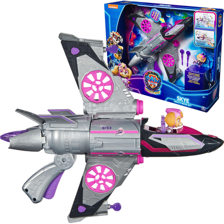 Psi Patrol The Mighty Movie Wielki Film Figurka Skye różowo szary odrzutowiec interaktywny pojazd Deluxe Światło Dźwięk