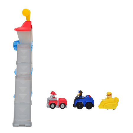 Psi Patrol Zestaw Deluxe wieża 3w1 z torem + 3 pojazdy z pieskami