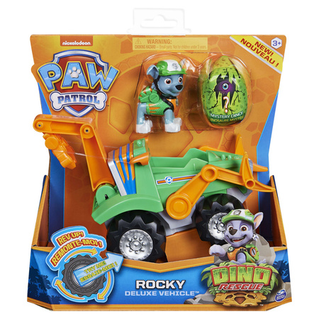Psi Patrol 3w1 Rocky Dino Rescue figurka + duży pojazd samochód auto + dinozaur niespodzianka