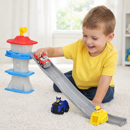 Psi Patrol Zestaw Deluxe wieża 3w1 z torem + 3 pojazdy z pieskami