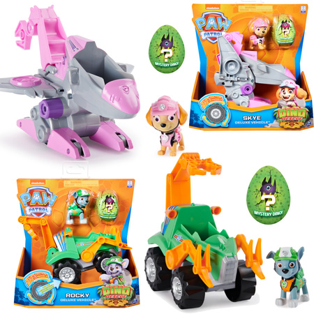 Zestaw Psi Patrol Pojazdy Dino Rescue Skye I Rocky Z Figurkami + 2 Figurki Dinozaurów W Jajku