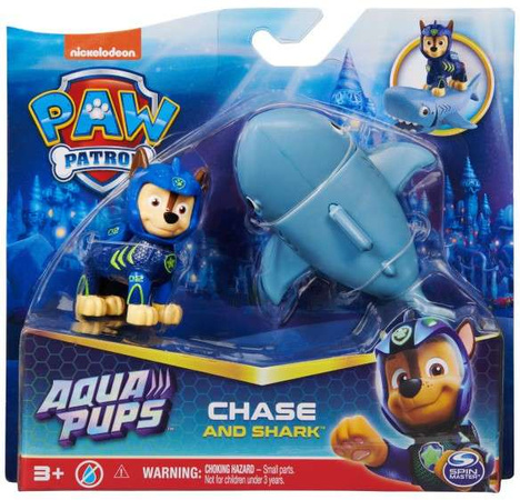 Psi Patrol Zestaw Aqua Pups mała figurka Chase i rekin z ruchomą głową