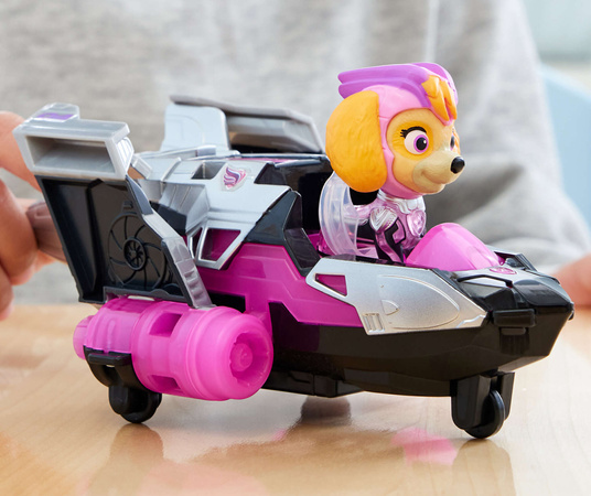 Psi Patrol The Mighty Movie Wielki Film Zestaw figurka Skye różowy odrzutowiec pojazd dźwięk światło + GRATIS maskotka Chase 17 cm