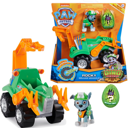 Psi Patrol 3w1 Rocky Dino Rescue figurka + duży pojazd samochód auto + dinozaur niespodzianka