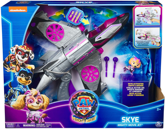 Psi Patrol The Mighty Movie Wielki Film Figurka Skye różowo szary odrzutowiec interaktywny pojazd Deluxe Światło Dźwięk
