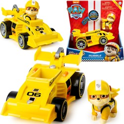 Psi Patrol 2w1 Rubble Ready Race Rescue Deluxe Żółta wyścigówka Auto Pojazd Samochód wyścigowy + figurka Dźwięk