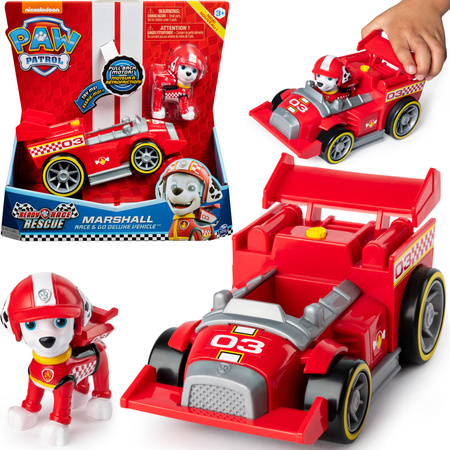 Psi Patrol 2w1 Marshall Deluxe Ready Race Rescue Wyścigówka napęd dźwięk  Autko Samochód wyścigowy Pojazd+ figurka