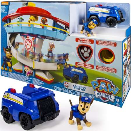 Psi Patrol Baza ze zjeżdżalnią i dźwiękami oraz figurka Chase'a z pojazdem