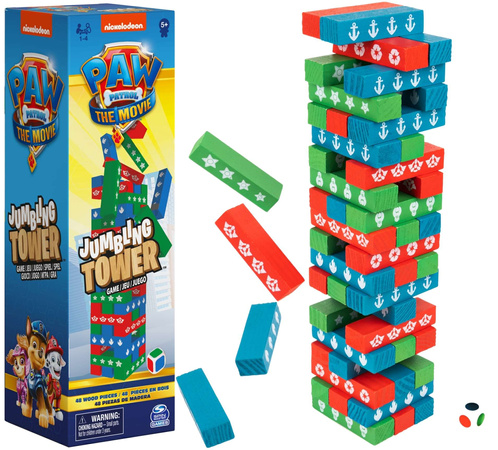 Psi Patrol Jenga Gra towarzyska Tańcząca Wieża drewniana kolorowa The Movie Klocki