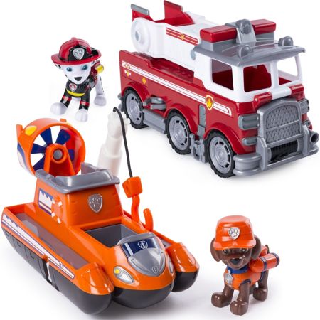 Psi Patrol Ultimate Zuma i Marshall + pojazdy wóz strażacki i poduszkowiec