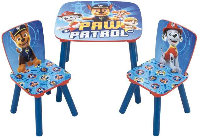 Psi Patrol Zestaw Drewniany solidny Stolik + dwa niebieskie Krzesełka dla dzieci Arditex