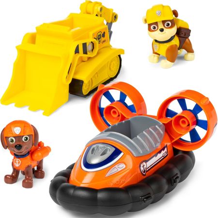 Psi Patrol Zuma i Rubble figurki + pojazdy poduszkowiec i buldożer