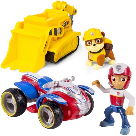 Psi Patrol figurki Ryder i Rubble + pojazdy quad i spycharka