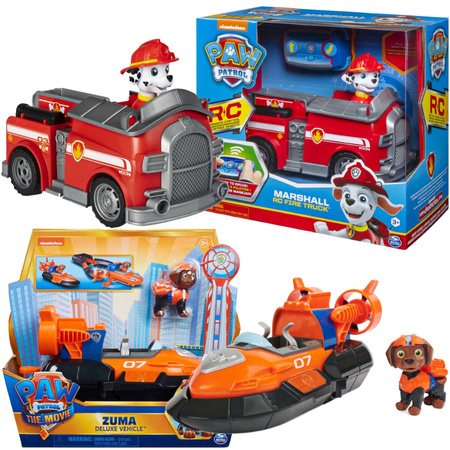 Zestaw Psi Patrol RC Zdalnie sterowany wóz strażacki Marshall+figurka Zumy i transformujący pojazd